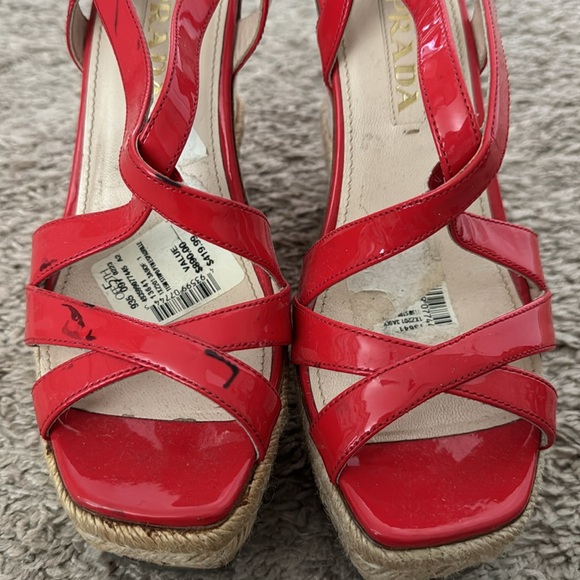 New Prada Wedges size 38 Orange Red Striped - Picture 3 of 8